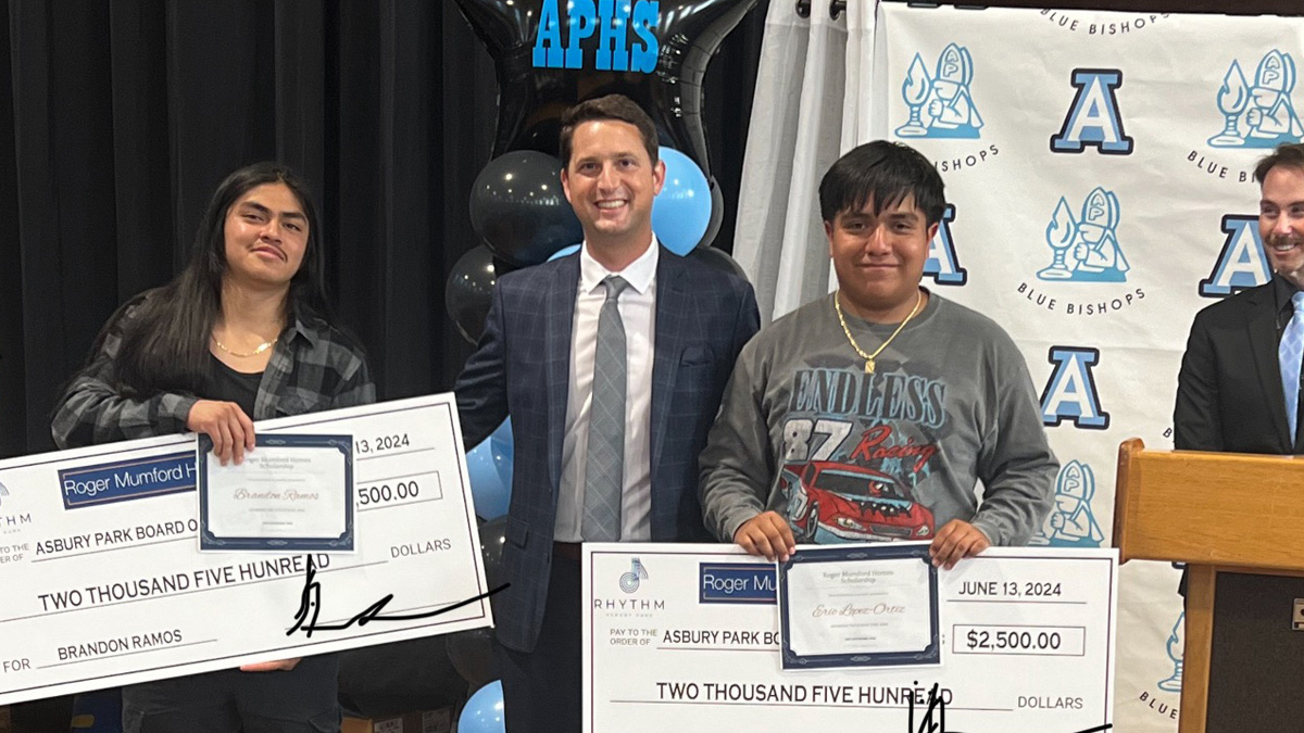 Roger Mumford Homes and Rhythm proudly awarded two scholarships to Asbury Park High School students pursuing degrees in Business and Finance.